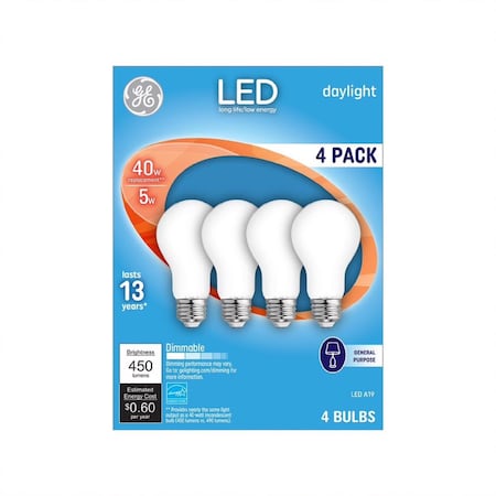 Current GE A19 E26 (Medium) LED Bulb Daylight 40 Watt Equivalence 4 pk 93098312